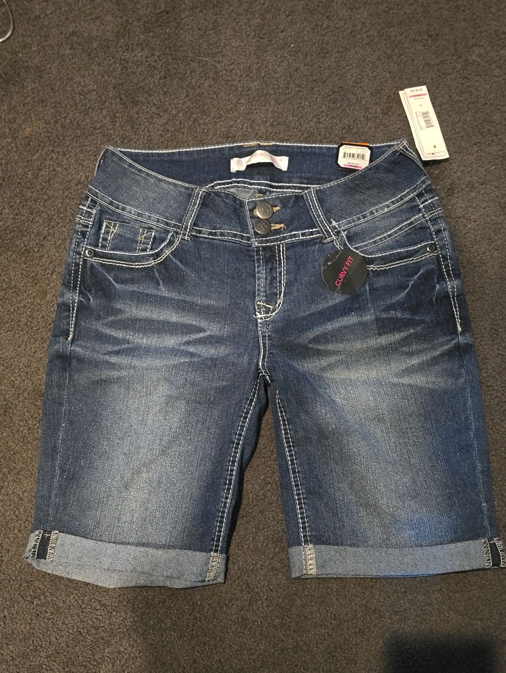 No Boundaries Dark Blue Denim Cuffed Jean Shorts for Women
